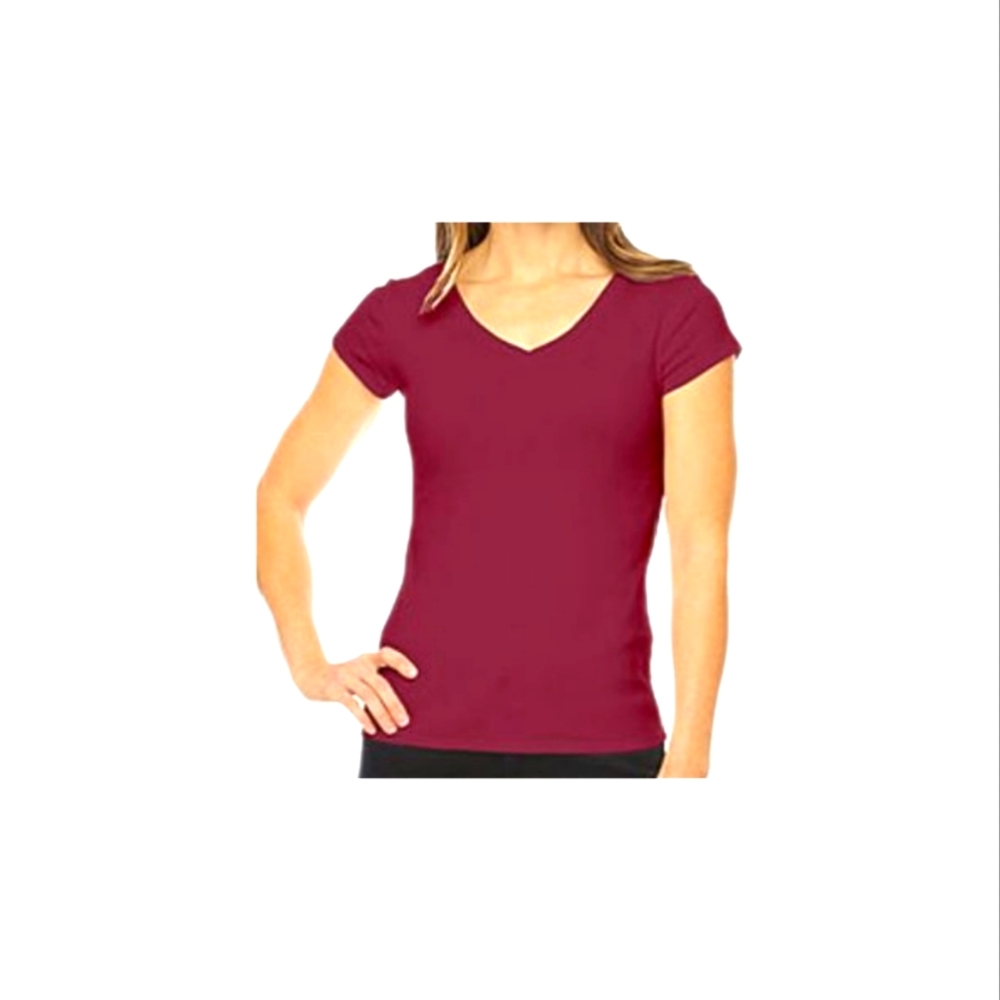 New Large Liz Claiborne V-Neck Short Sleeved Tee in Burgundy